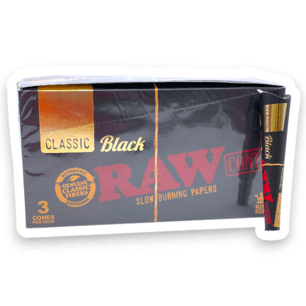 RAW CONE - SMOKING ACC - CLASSIC - 3CT/PK - 32PK/BX - KING SIZE - BLACK